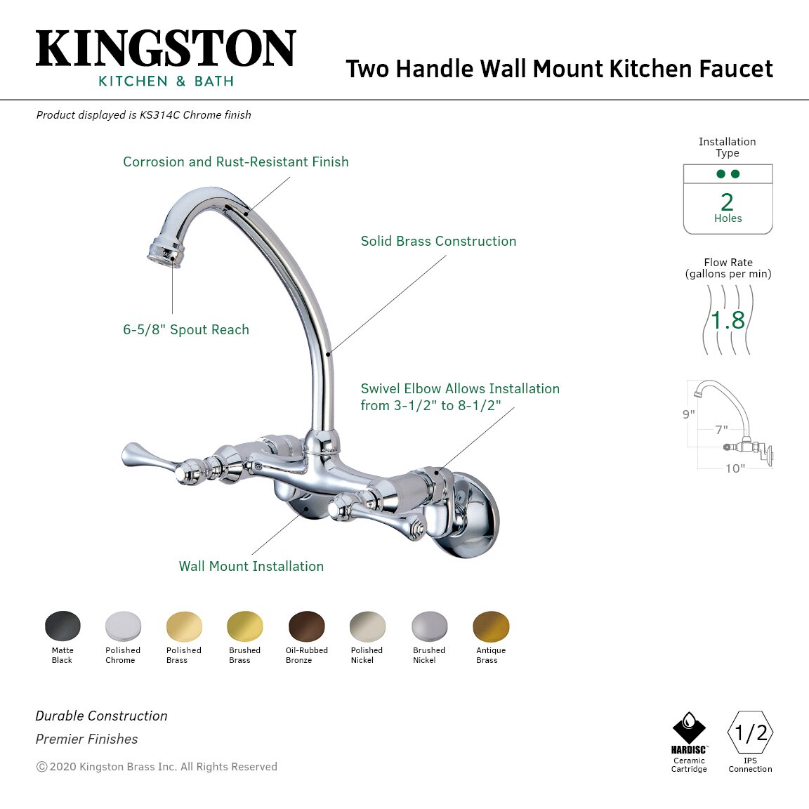 Kingston Brass Kingston Adjustable Wall Mount Bridge Faucet Wayfair   Default Name 